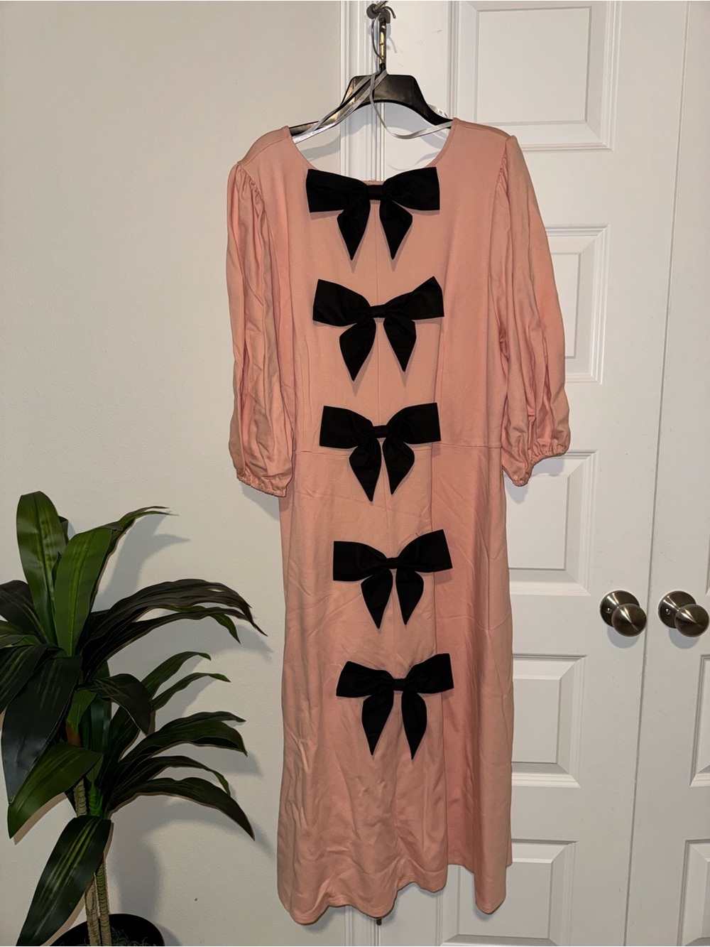 Eloquii Pink Midi Dress with Black Bow Accents